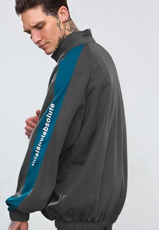 COLOR BLOCKED TRACKSUIT TOP SHELL JACKET IN GREY