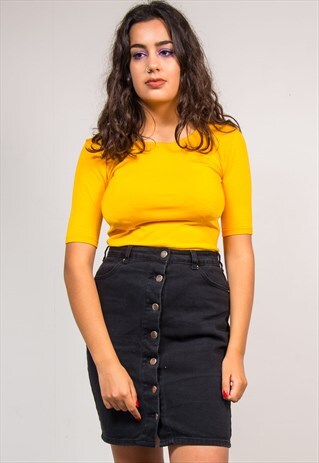 90'S VINTAGE MUSTARD YELLOW LEOTARD SCOOP NECK BODYSUIT