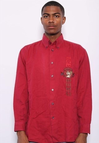 VINTAGE ICEBERG LOGO SPELLOUT SHIRT RED