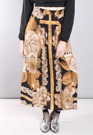 VINTAGE 80S LARGE FLORAL PRINT MAXI SKIRT