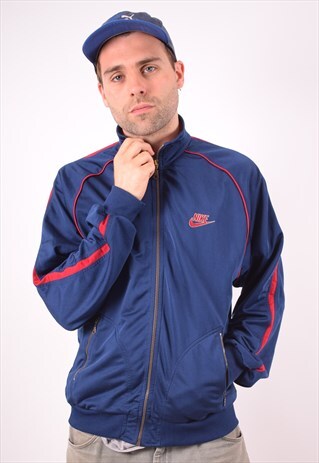 NIKE MENS VINTAGE TRACKSUIT TOP JACKET LARGE BLUE 90S
