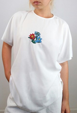 VINTAGE 90'S MINIMALIST FLOWER PATCH BLOUSE / TOP