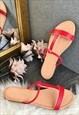 RED FLAT FAUX LEATHER OPEN TOE SANDALS
