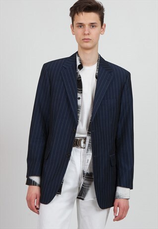 VINTAGE NAVY HUGO BOSS STRIPED BLAZER JACKET