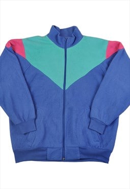 Vintage Fleece Jacket Retro Block Colour Pattern Large