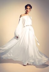 Wedding /evening dress with flowy efect, long skirt, sleves