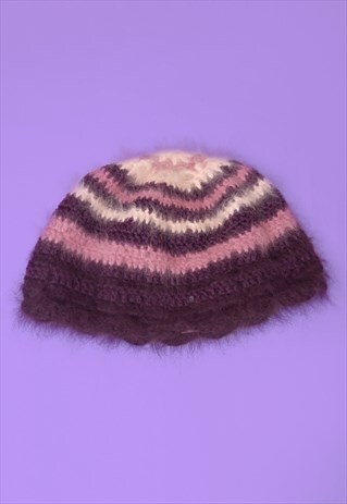 VINTAGE 90'S LIGHT SOFT WOOL KNIT PURPLE TONES HAT