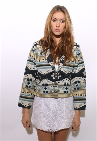 VINTAGE 1980'S 80'S SOUTHWESTERN WOVEN CROPPED JACKET M-L