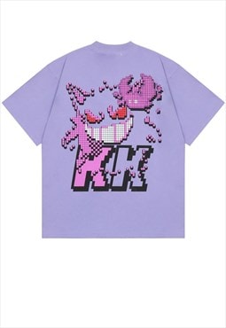 Monster print t-shirt Pokemon tee game top in purple