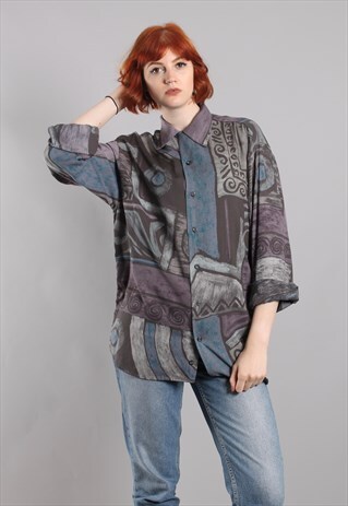 VINTAGE 80S CRAZY PATTERNED OVERSIZE SHIRT