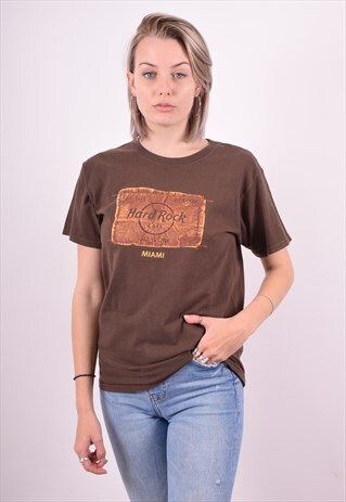 HARD ROCK CAFE WOMENS VINTAGE T-SHIRT TOP SMALL BROWN 90'S