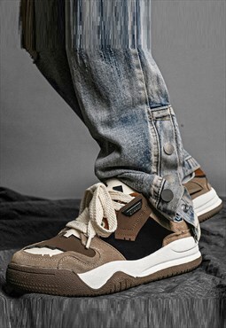 Multi patch sneakers chunky sole skater shoes in brown