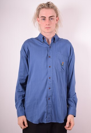 CHAPS RALPH LAUREN MENS VINTAGE SHIRT LARGE BLUE 90S
