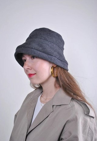 Women grey retro autumn bucket hat