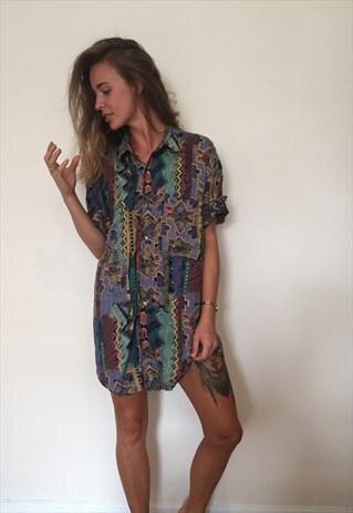 CRAZY PATTERNED VINTAGE RETRO FESTIVAL OVERSIZED SHIRTRAZY P