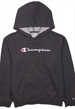 Vintage 90's Champion Hoodie Pullover Spellout Grey XLarge