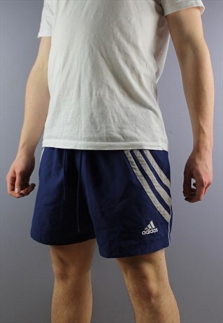 VINTAGE ADIDAS SHORTS IN NAVY WITH POCKETS, EMBROIDERED LOGO