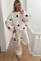 JUSTYOUROUTFIT Love Heart Print Oversized Sweatshirt White 