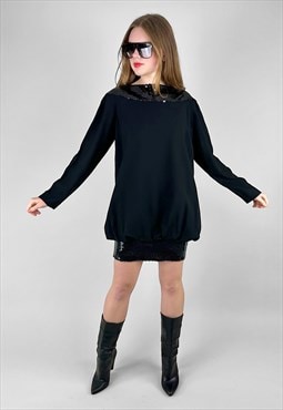 80's Vintage Long Sleeve Sequin Black Mini Dress