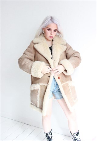 VINTAGE 70S TAN SUEDE SHEEPSKIN SHEARLING JACKET