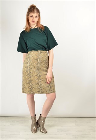 VINTAGE 90S SNAKE PRINT PENCIL SKIRT IN FAUX SUEDE