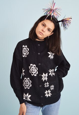 90'S RETRO FAIR ISLE SLOUCHY WOOLEN CHRISTMAS CARDIGAN