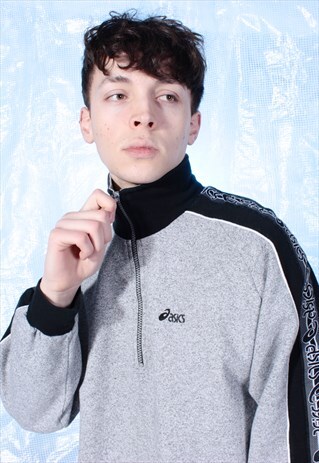 VINTAGE ASICS GREY AND BLACK EMBROIDERED SWEATSHIRT
