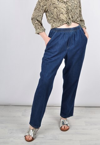 VINTAGE 90S SLOUCHY PANTS IN DARK BLUE DENIM