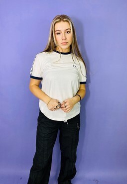 Vintage 90s Fred Perry Embroidered White T-Shirt