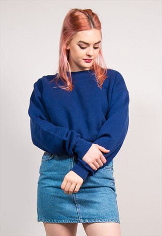 90'S VINTAGE DARK BLUE BASIC SWEATSHIRT JUMPER