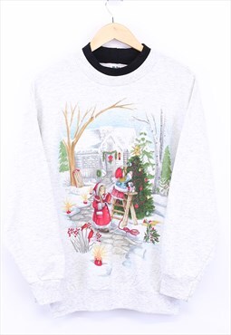 Vintage Christmas Sweatshirt Grey Marl With Graphic Pullover