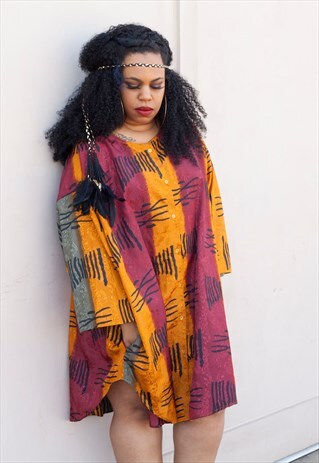 VINTAGE TRIBAL PRINT DASHIKI SHIRT DRESS