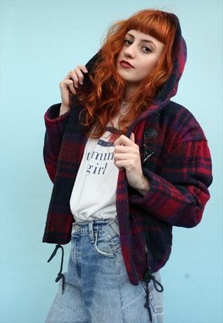 VINTAGE CHECKED WOOL CROPPED JACKET
