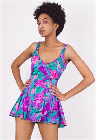 VINTAGE 80'S FLORAL ONE PIECE SKIRT SWIMSUIT