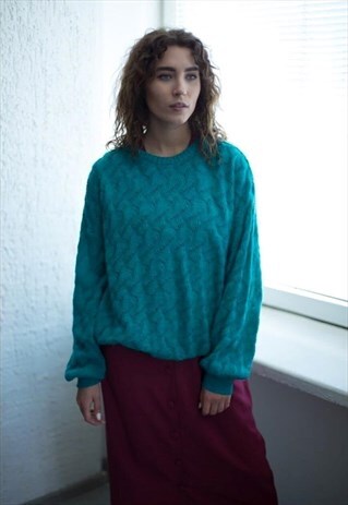 VINTAGE 80'S GREEN ROUND NECK JUMPER