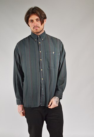 VINTAGE DARK GREEN STRIPED SHIRT