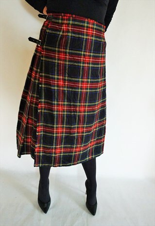 VINTAGE HIGH WAIST SKIRT SKIRTS MIDI 90S PLATED CHECKED