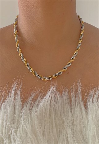 MONARCH. OMBRE DUAL TONE CHAIN GOLD SILVER ROPE NECKLACE