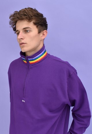 G&G UNISEX PURPLE RAINBOW COLLAR 1/4 ZIP SWEAT