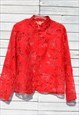 VINTAGE RED/WHITE FLORAL JACQUARD LINEN BLEND JACKET
