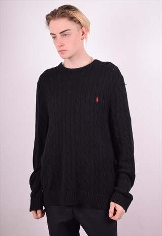 POLO RALPH LAUREN MENS VINTAGE JUMPER SWEATER XL BLACK 90S