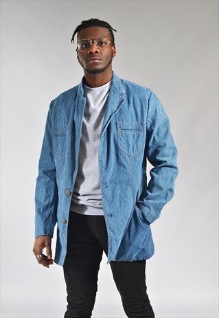 VINTAGE MID BLUE DENIM BLAZER JACKET