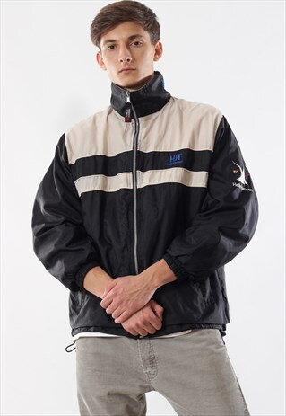 VINTAGE HELLY HANSEN SHELL WINDBREAKER 90S BLACK BEIGE