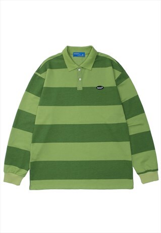 TRENDY STRIPED LOOSE LONG SLEEVE POLO SHIRT