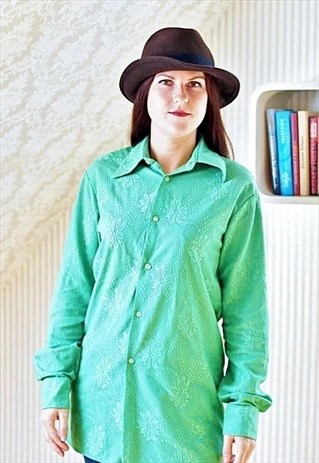 LONG GREEN CROCHET VINTAGE SHIRT