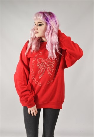 VINTAGE BEADED LOVE HEART SWEATSHIRT RED