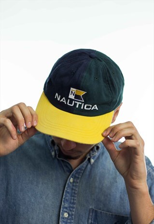 VINTAGE NAUTICA COLOR BLOCK LOGO BASEBALL CAP 90S X 2.8