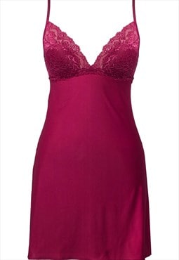 Women's Short Cherry Nightgown with Slit and Lace Details
