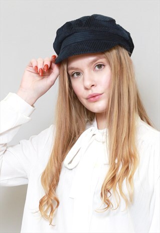 VINTAGE 1970'S STYLE BLUE CORDUROY BAKER BOY HAT