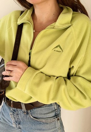 VINTAGE Y2K K-WAY 1/4 ZIP SPORTS FLEECE JUMPER GREEN SKI
